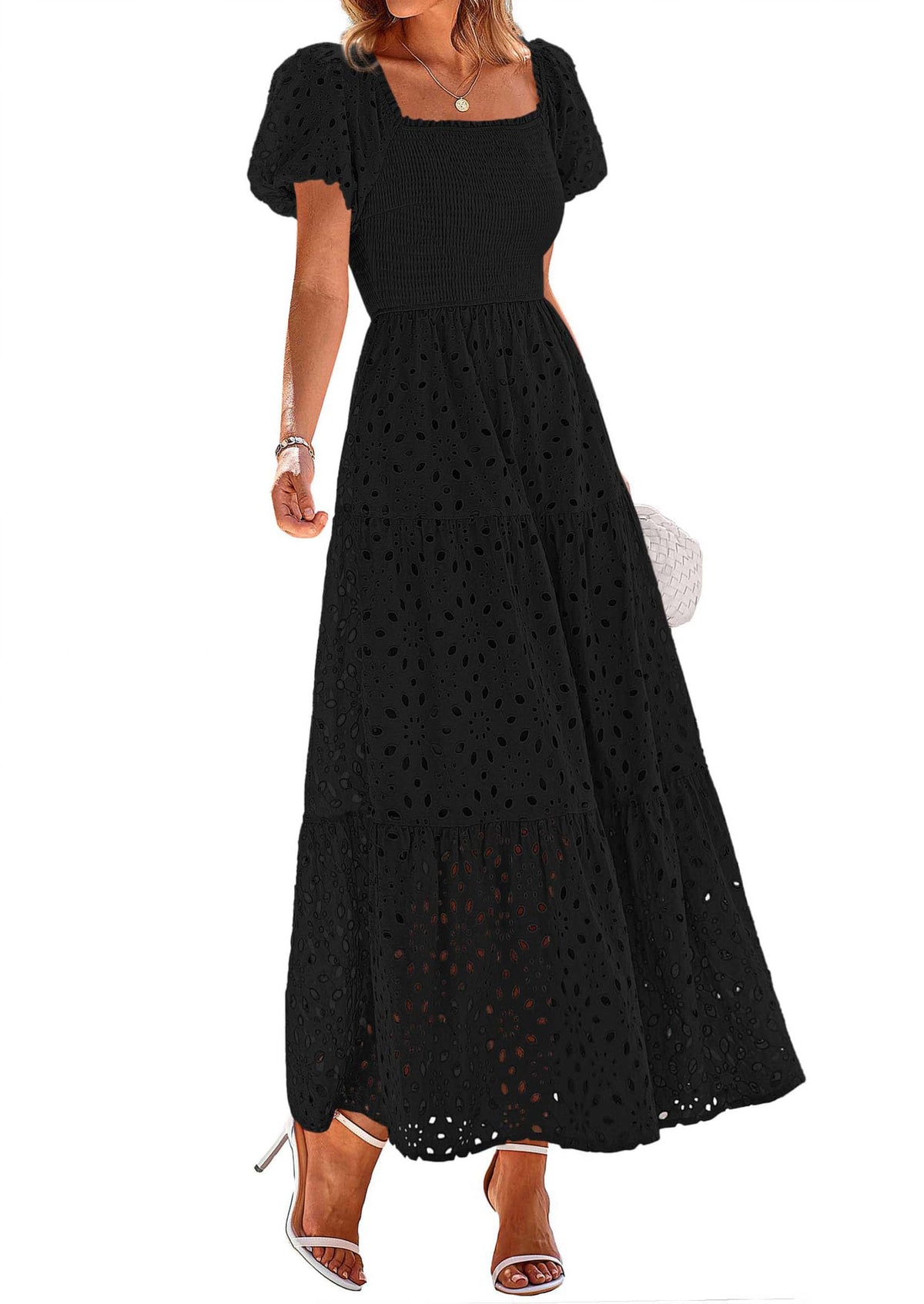 PRETTYGARDEN Womens Summer Eyelet Maxi Wedding Guest Dress
