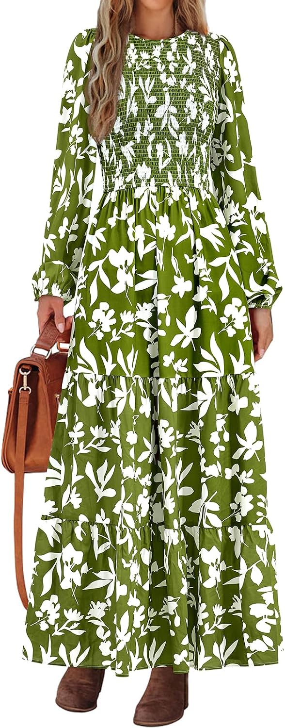 PRETTYGARDEN Long Sleeve Floral Maxi Fall Dresses for Women Trendy Outfits