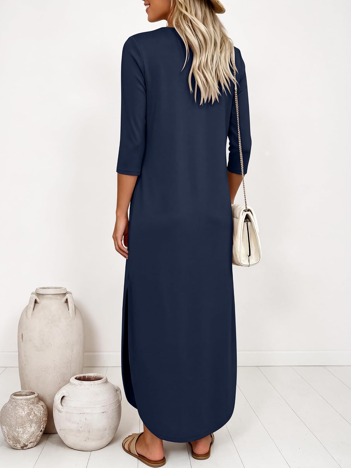 ANRABESS Women’s Air Layer 3/4 Sleeve Fall Maxi Dress & Pockets