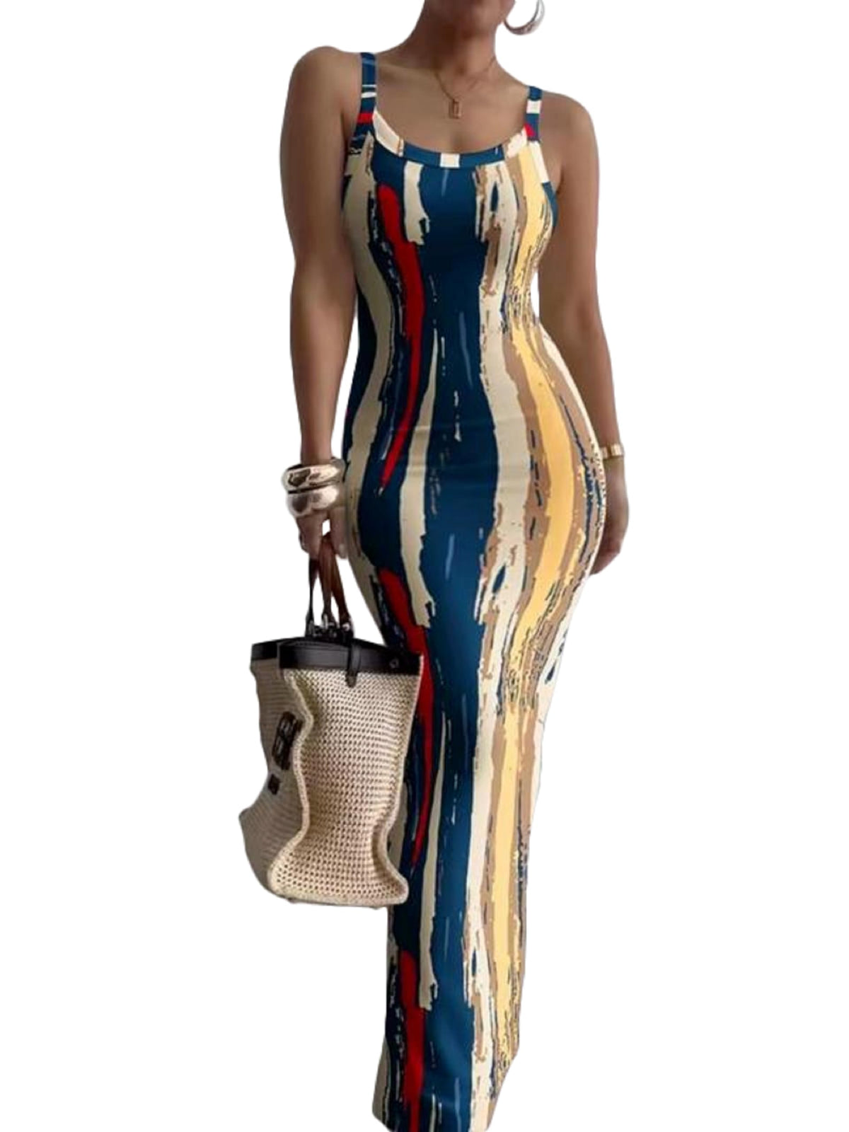 Nimsruc Sleeveless Strap Bodycon Maxi Dresses for Women Slim Sundresses