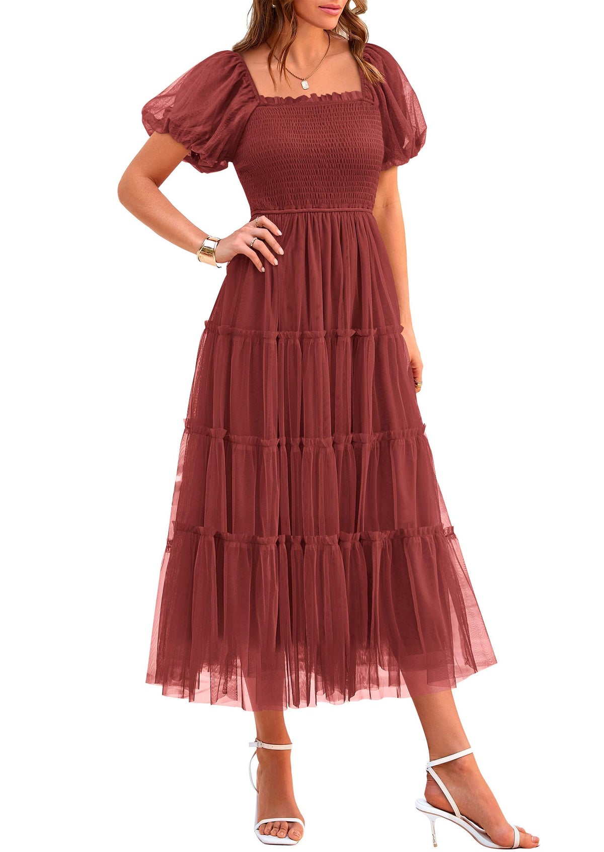 PRETTYGARDEN Women's Summer Smocked Midi Tulle Dress