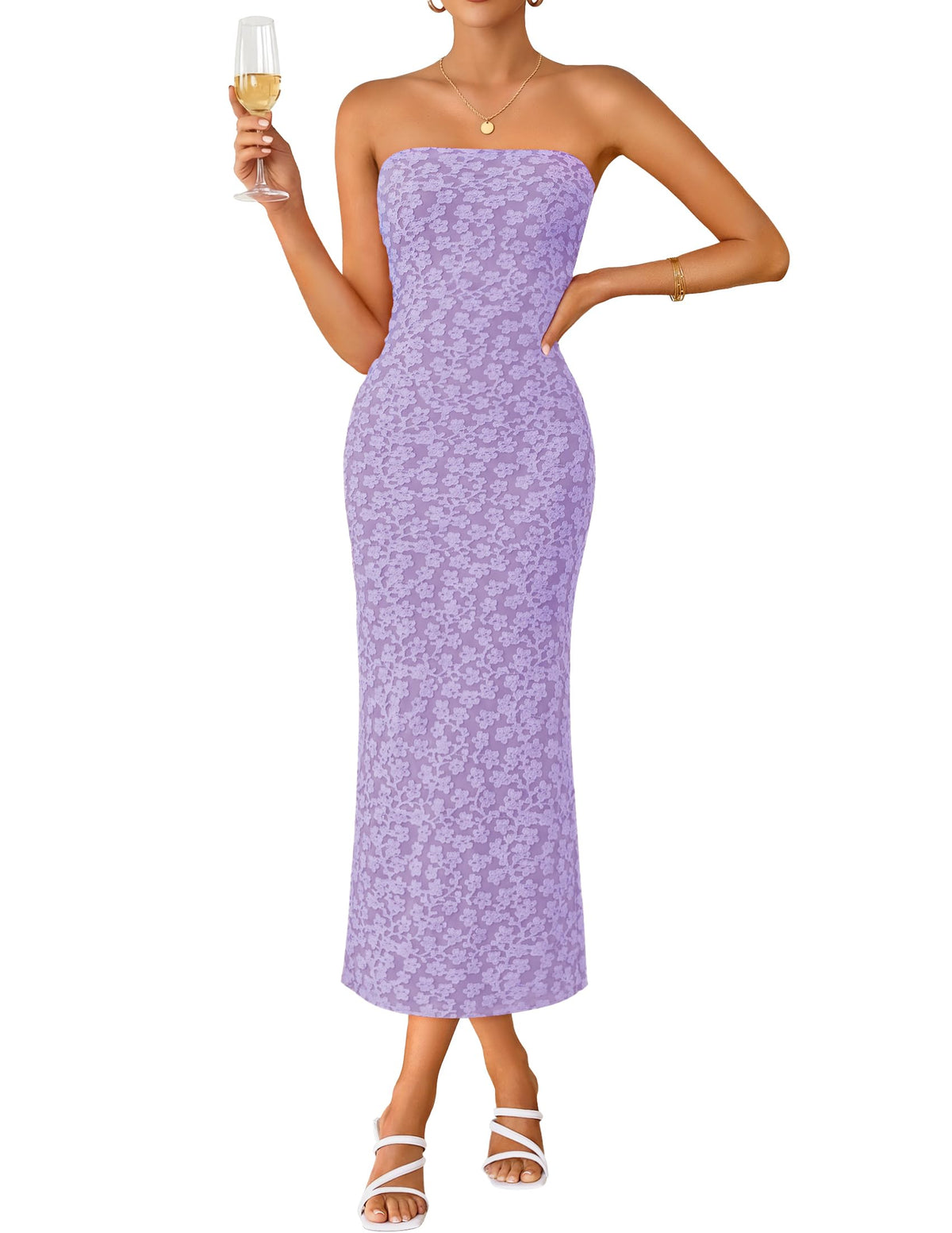 ZESICA Women's Floral Strapless Bodycon Weeding Guest Dress