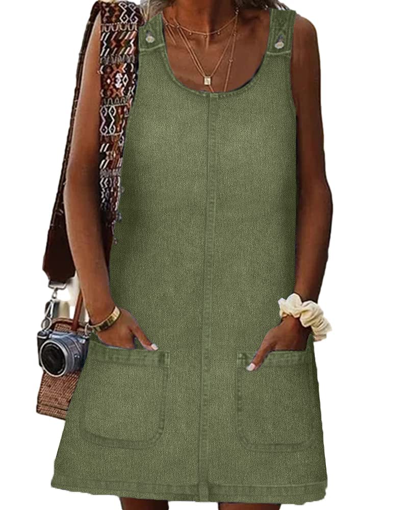 BZB Women's Sleeveless Casual Denim Dress Western Jean Overall Dress