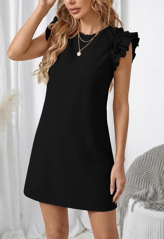 Spriolim 2026 Mini Dresses for Women Ruffle Sleeve Crewneck Summer Dresses