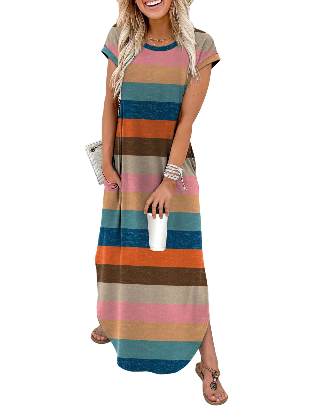 WIHOLL Summer Dresses Cap Sleeve Crewneck Maxi Long Casual Dress with Pockets Beach Vacation Sundresses 2026 Trendy