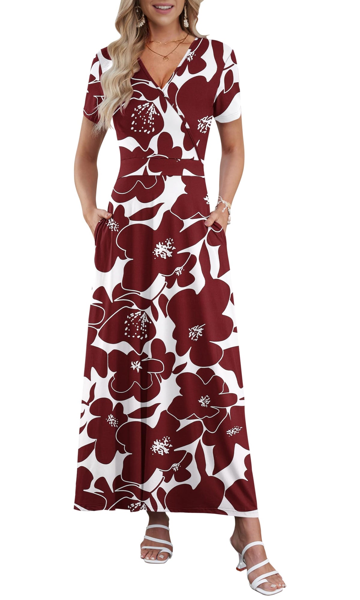 AUSELILY Maxi Dresses for Women Ankle Length Floral Beach Long Flowy Dress