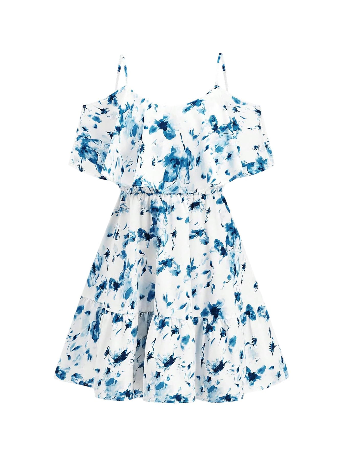 SOLY HUX Women's Summer Floral Mini Dress Cold Shoulder Ruffle Dresses