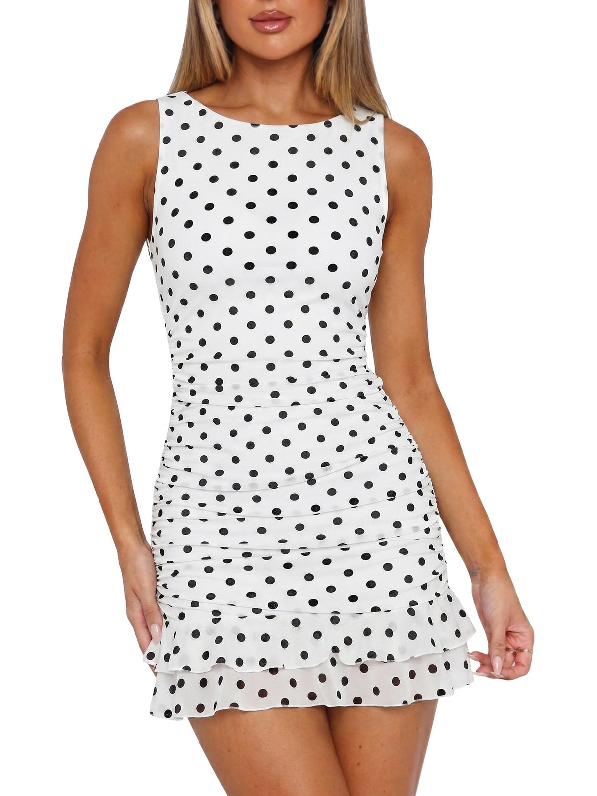 HOCILLE Women's Sexy Bodycon Boat Neck Mini Homecoming Party Dress