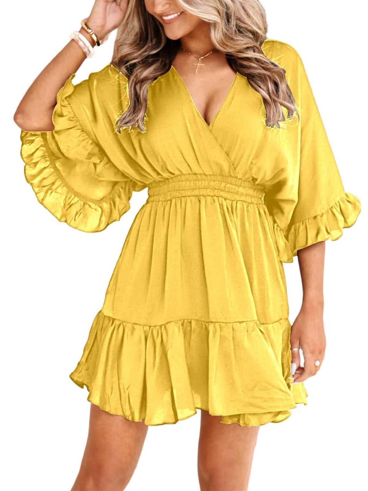 Aoysky Womens V Neck Casual Dresses Summer Cute Mini Short Western Dress