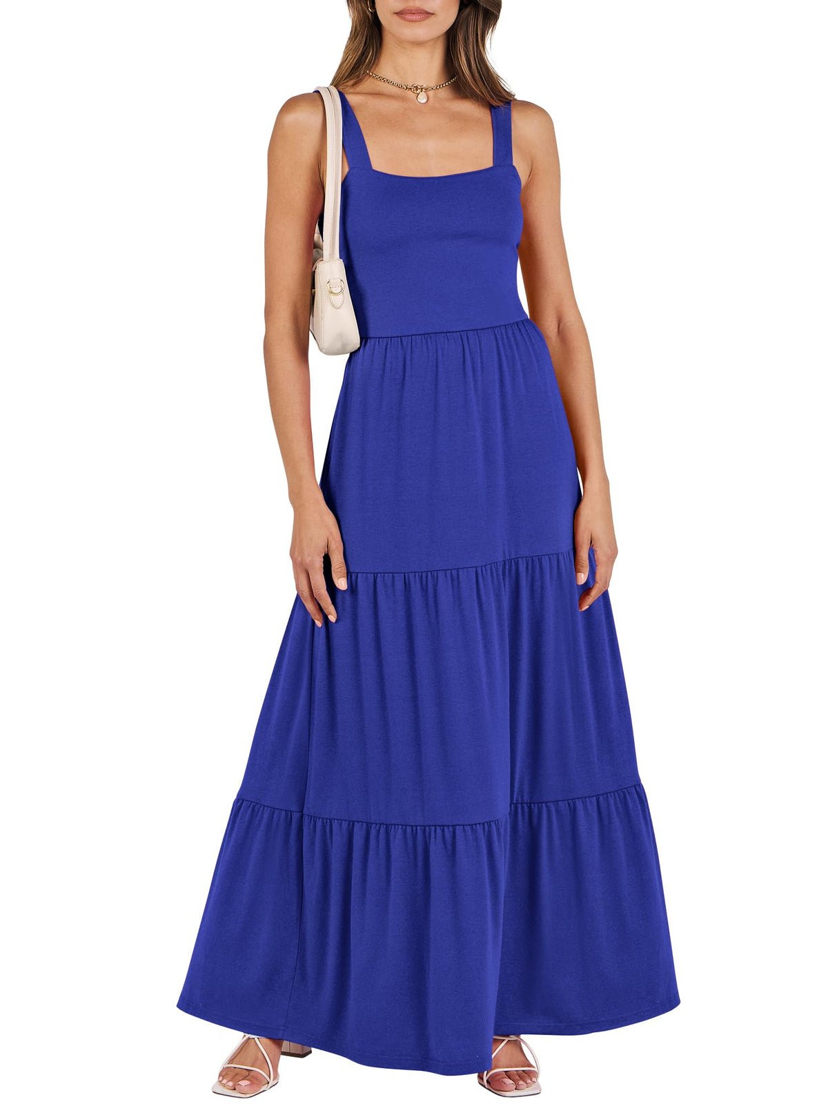 ANRABESS Women's Summer Flowy Maxi Dress Square Neck Sundress with Pockets