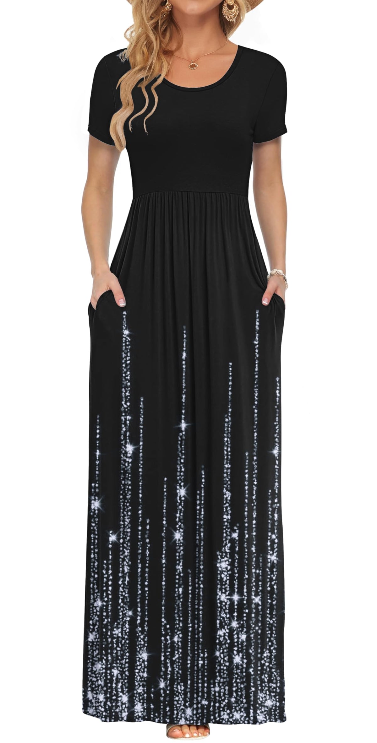 AUSELILY Women's Summer Short Sleeve Loose Plain Casual Long Maxi Dresses