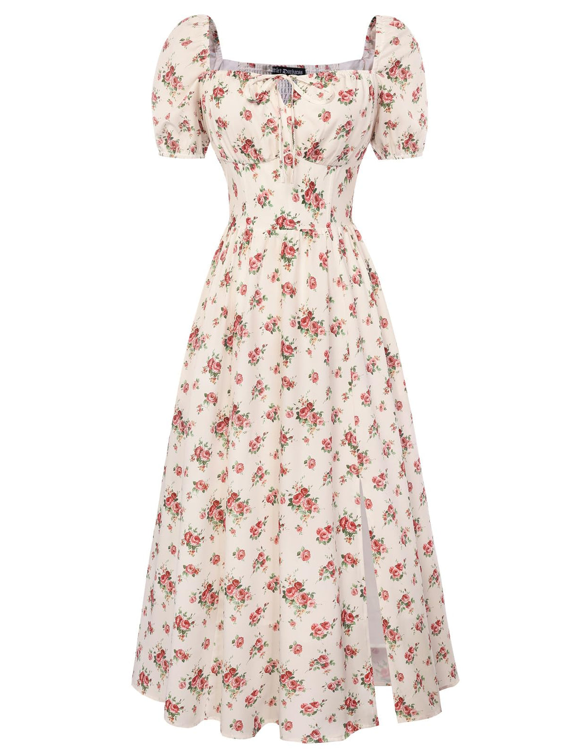 Scarlet Darkness Summer Spring Split Floral Corset Midi Dress with Pockets