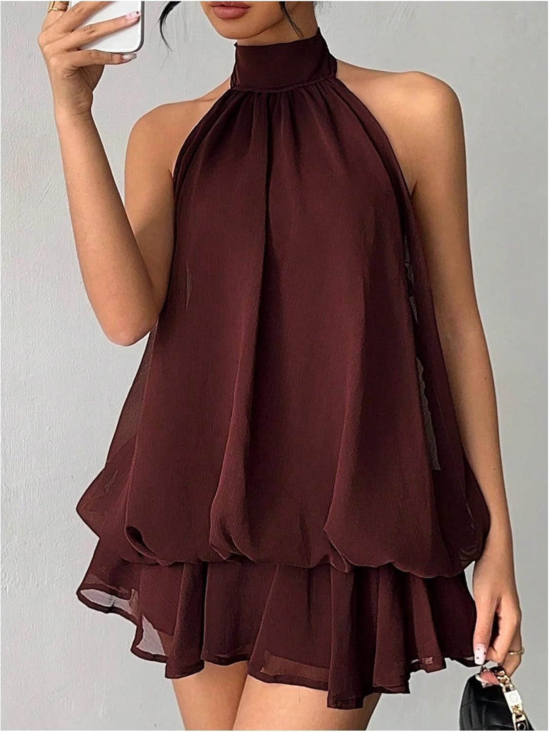 SHENHE Women's Chiffon Halter Mini Dress Wedding Guest Birthday Party Dress