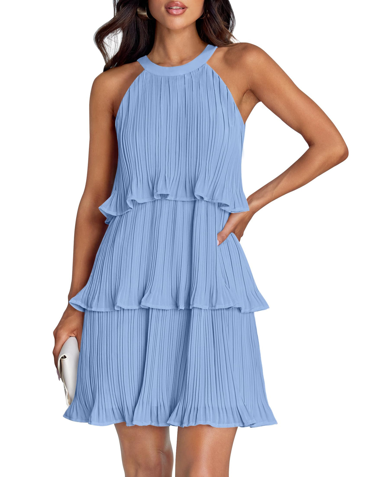 ZESICA Women's Summer Halter Ruffle Tiered Cocktail Mini Dresses