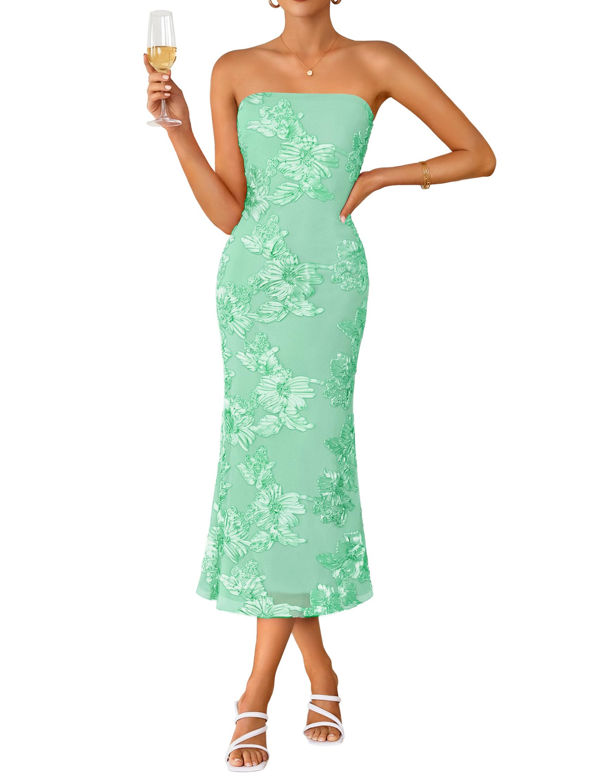 ZESICA 2026 Summer Strapless Floral Cocktail Wedding Guest Dress for Women