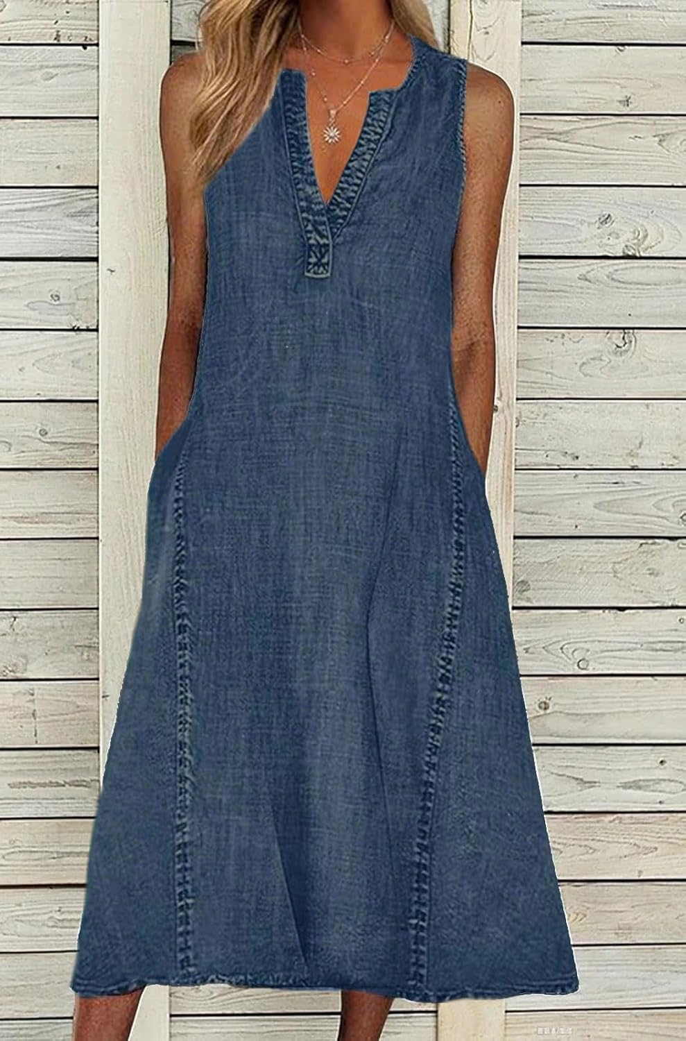 CHARTOU Women Casual Sleeveless Denim Midi Dress A Line Summer