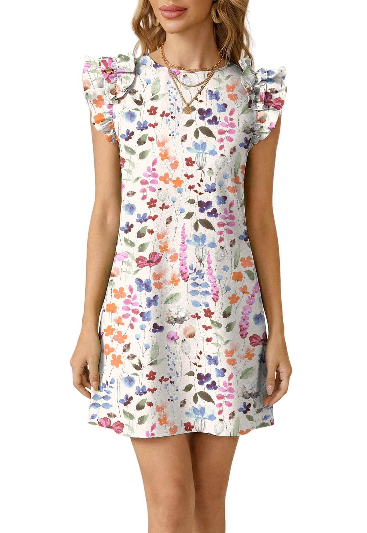 Spriolim 2026 Mini Dresses for Women Ruffle Sleeve Crewneck Summer Dresses