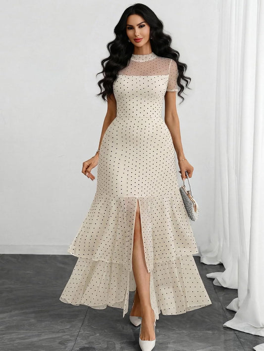 GothDark Women's Summer Mesh Ruffle Polka Dot Party Wedding Guest Dresses