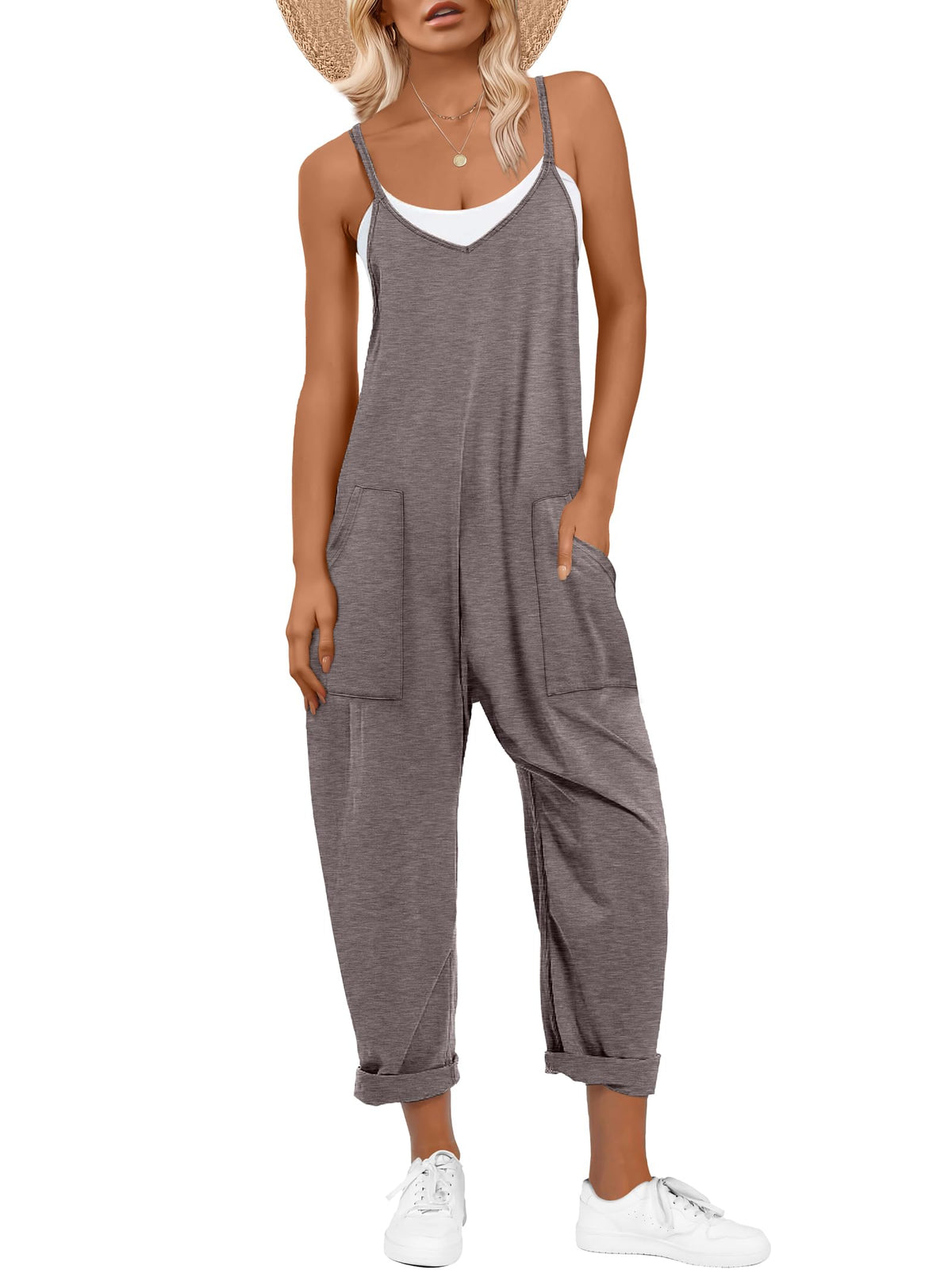 ANRABESS Jumpsuits for Women Summer Casual Sleeveless Overalls