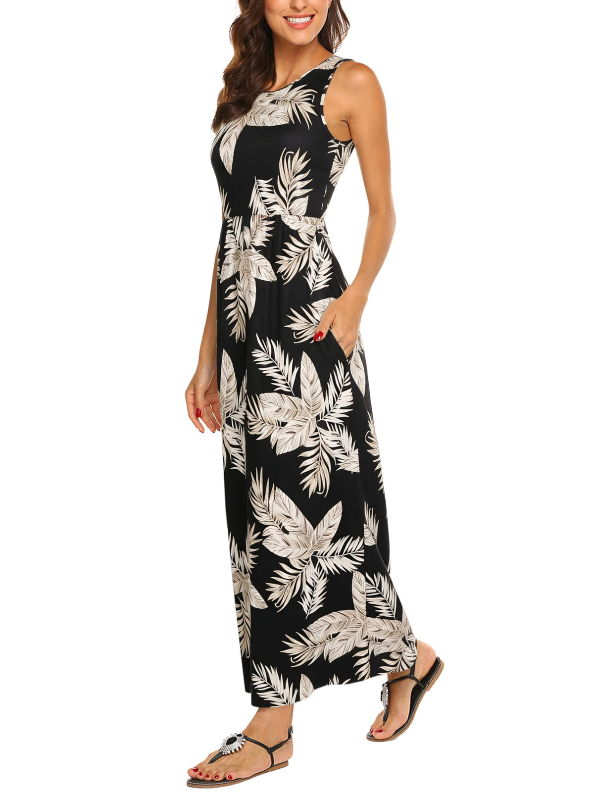 Hount Women's Summer Sleeveless Striped Flowy Casual Long Maxi Dress with Pockets