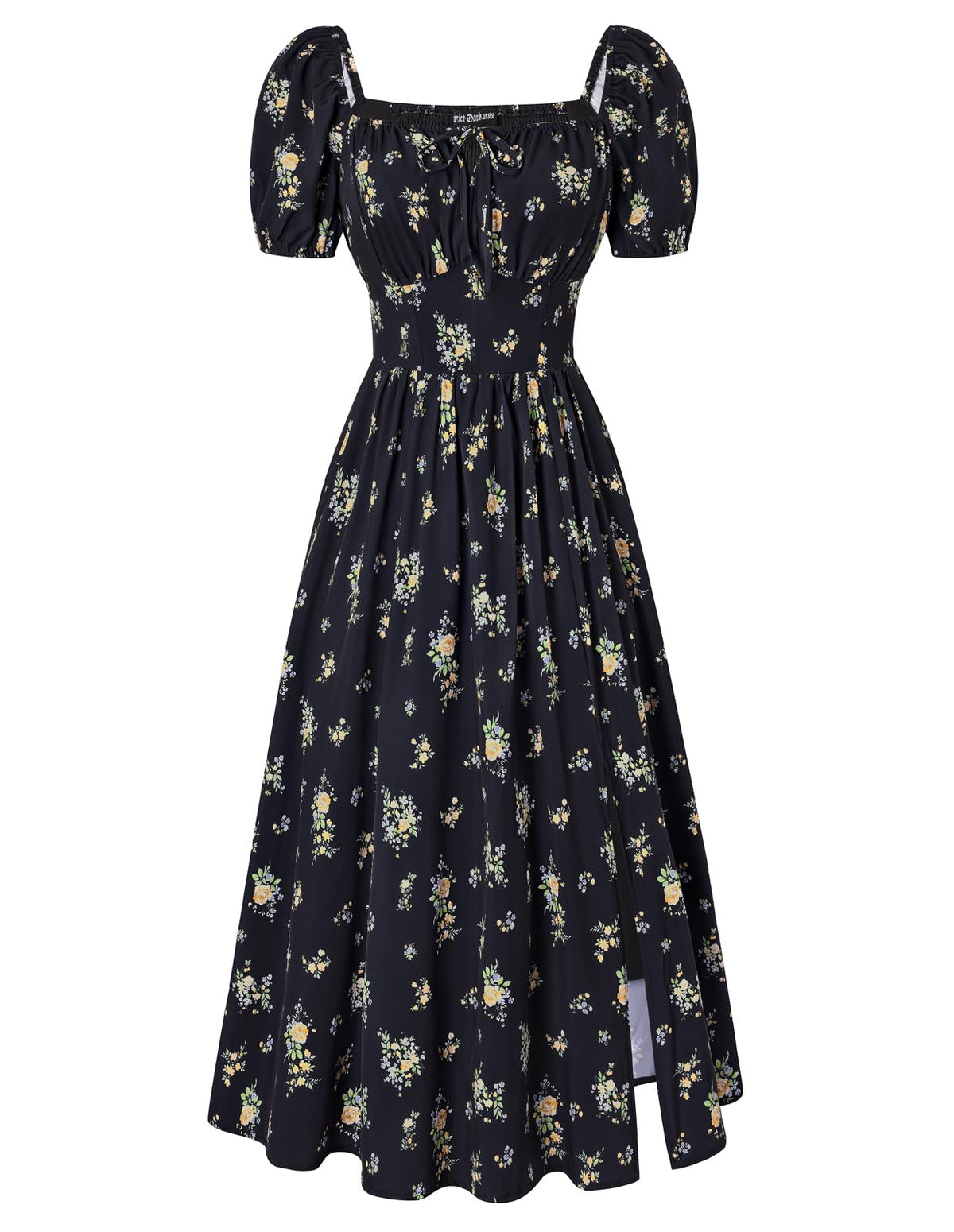Scarlet Darkness Summer Spring Split Floral Corset Midi Dress with Pockets
