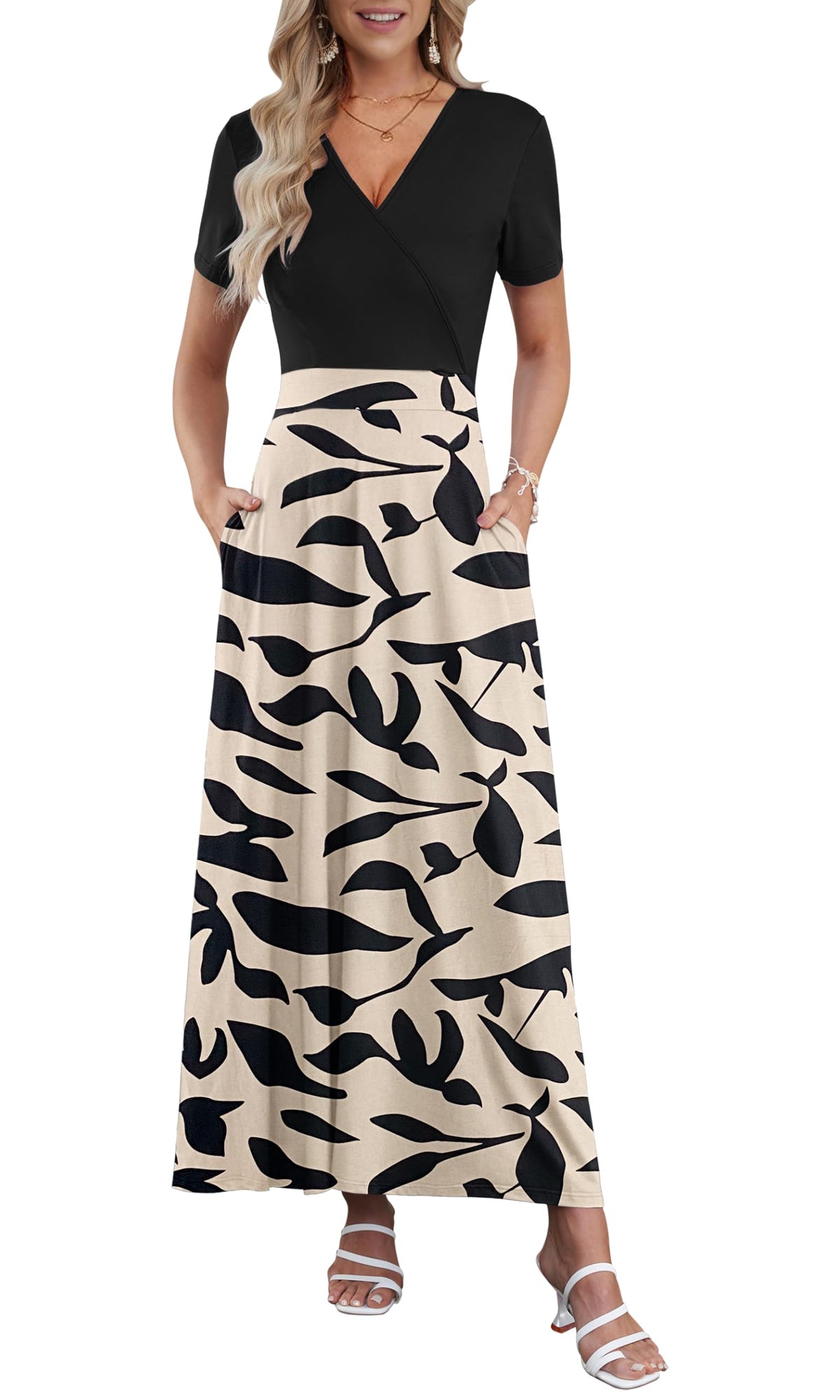 AUSELILY Maxi Dresses for Women Ankle Length Floral Beach Long Flowy Dress
