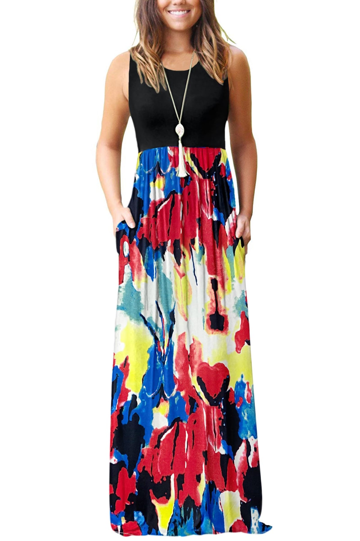 AUSELILY Women's Summer Sleeveless Loose Plain Casual Long Maxi Dresses