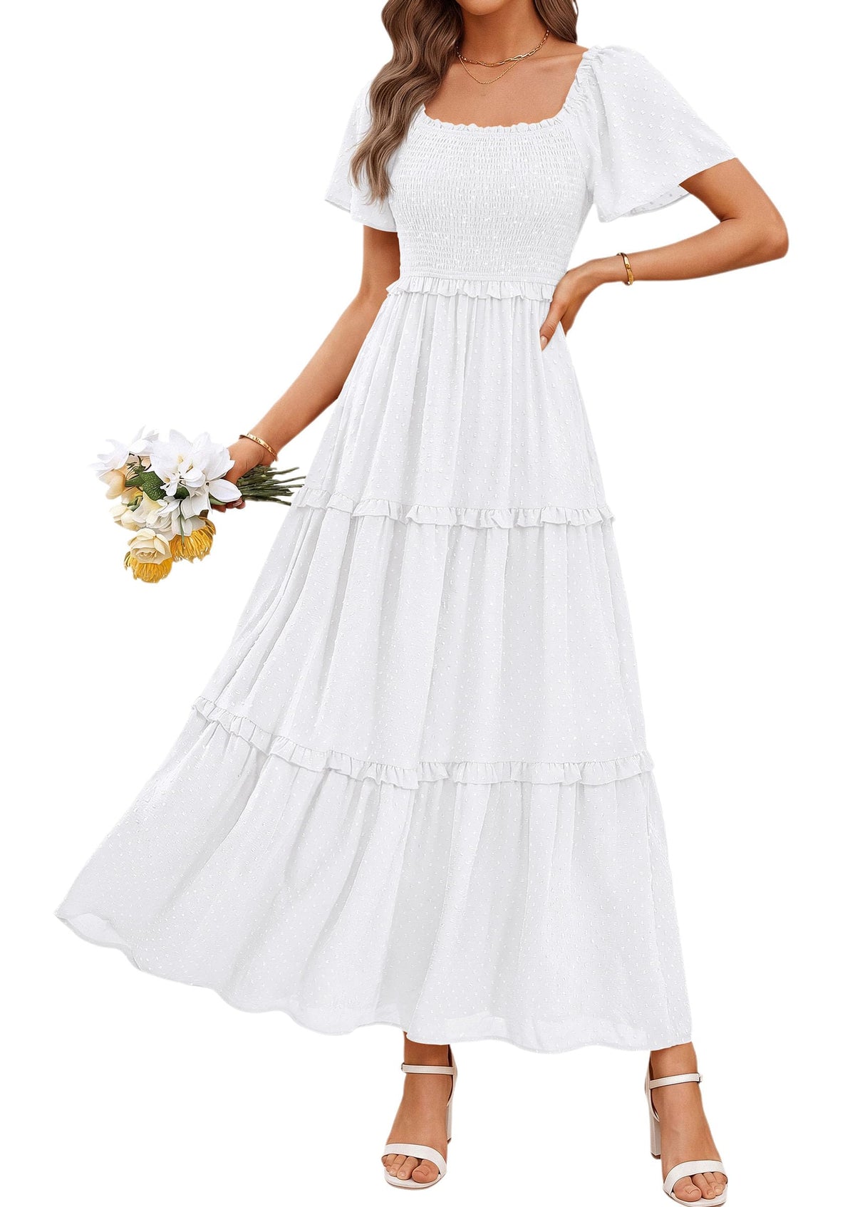 PRETTYGARDEN Womens Summer Dresses Boho Maxi Swiss Dot Dress