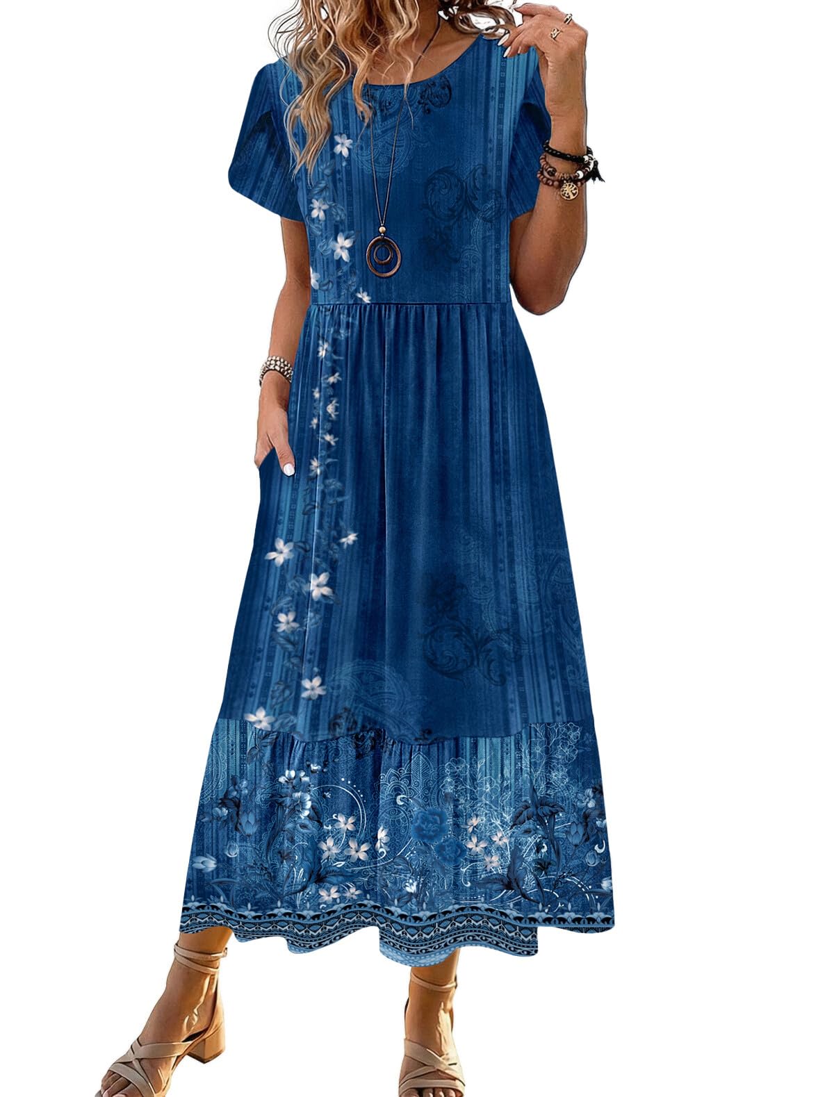 HOTOUCH Summer Dresses for Women 2026 Casual Midi Boho T Shirt Dress Ladies Sundress Aline Long Beach Vacation Clothes