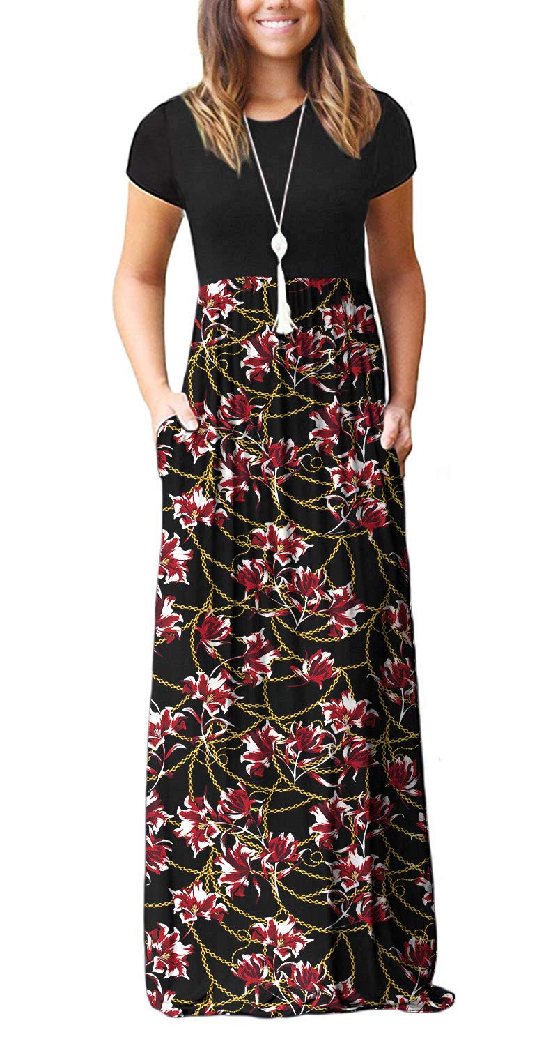DEARCASE Maxi Dress for Women Short Sleeve Casual Summer Loose Plain Comfy Long Dresses with Pockets
