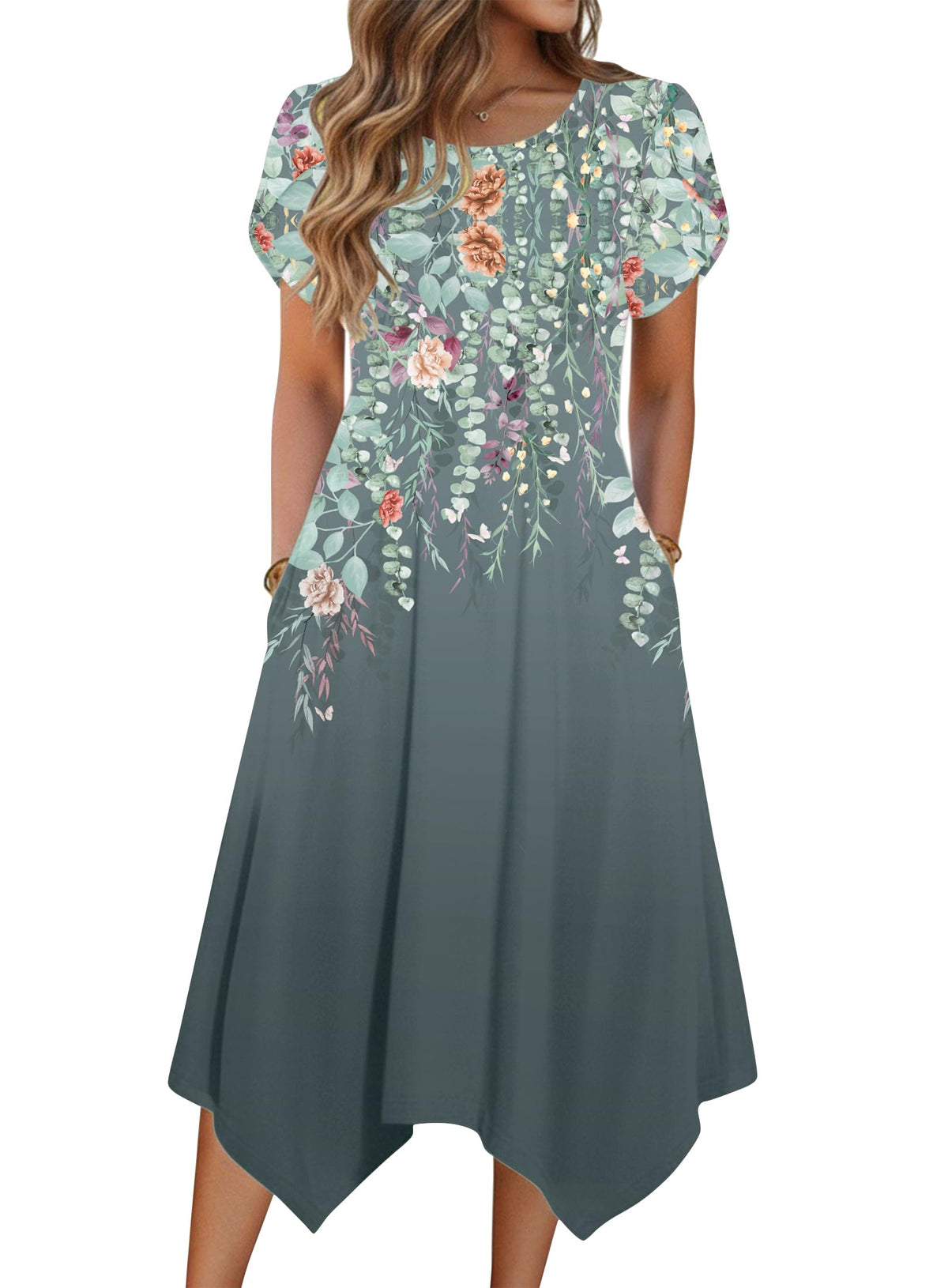 Zeagoo Womens Casual Dress for Summer Loose Hankerchief Flare Midi Sundress