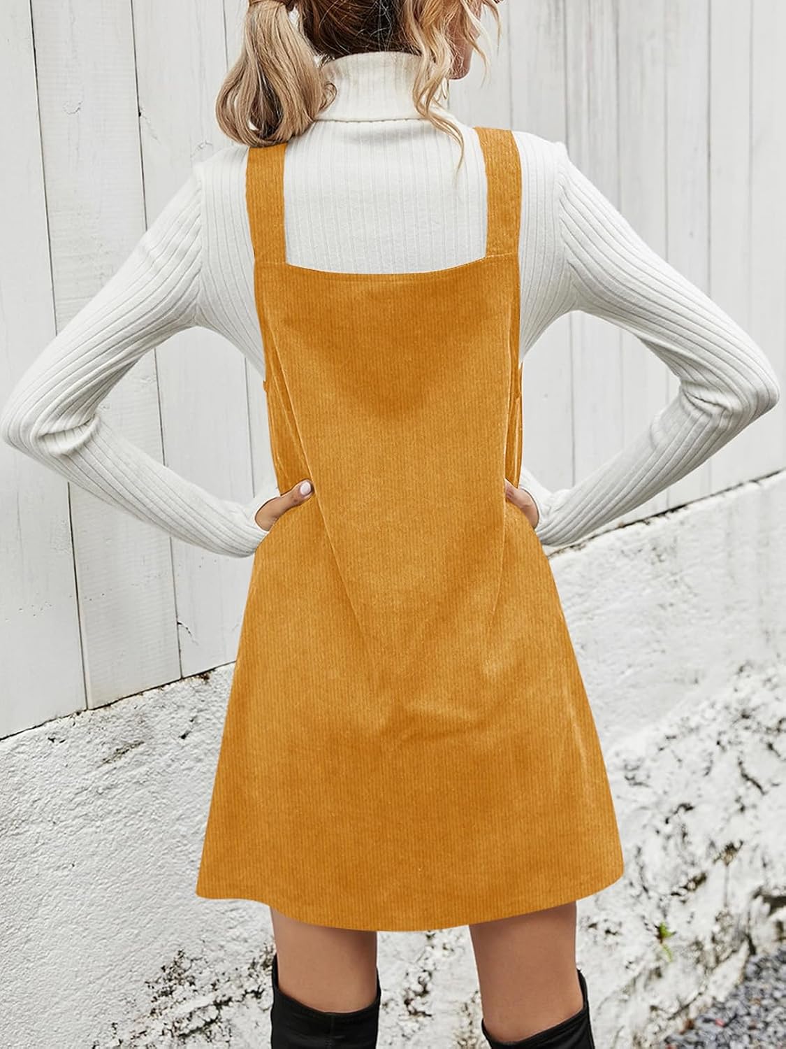 Koinshha Women Corduroy Overall Dress Fall Pinafore Mini Dresses
