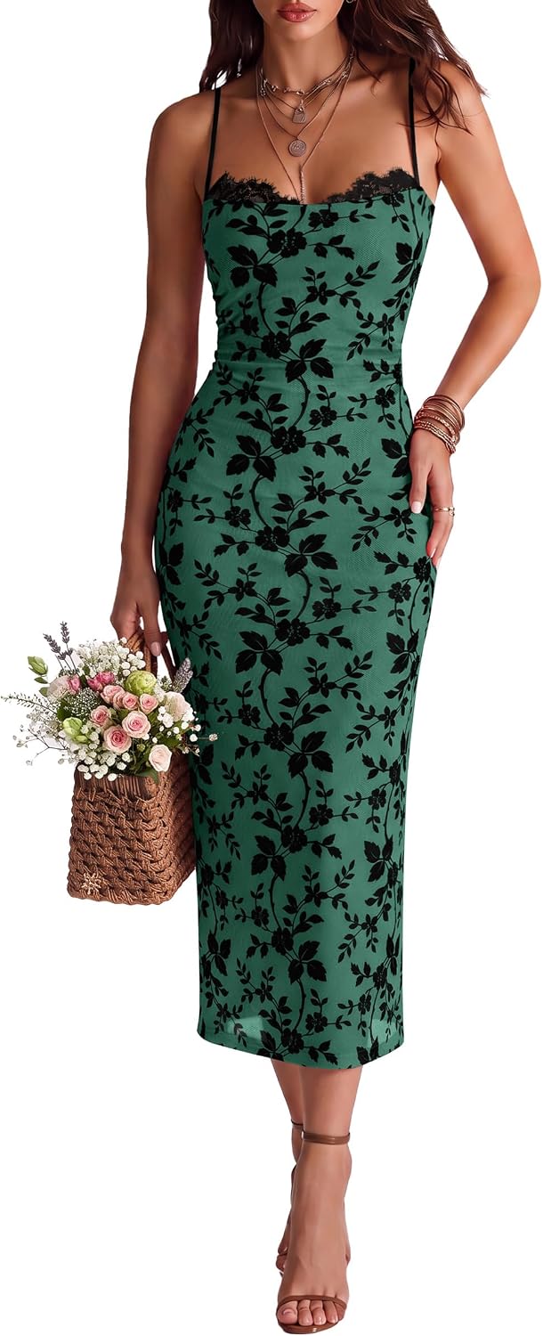 ANRABESS Women's Semi Formal Bodycon Floral Midi Dresses