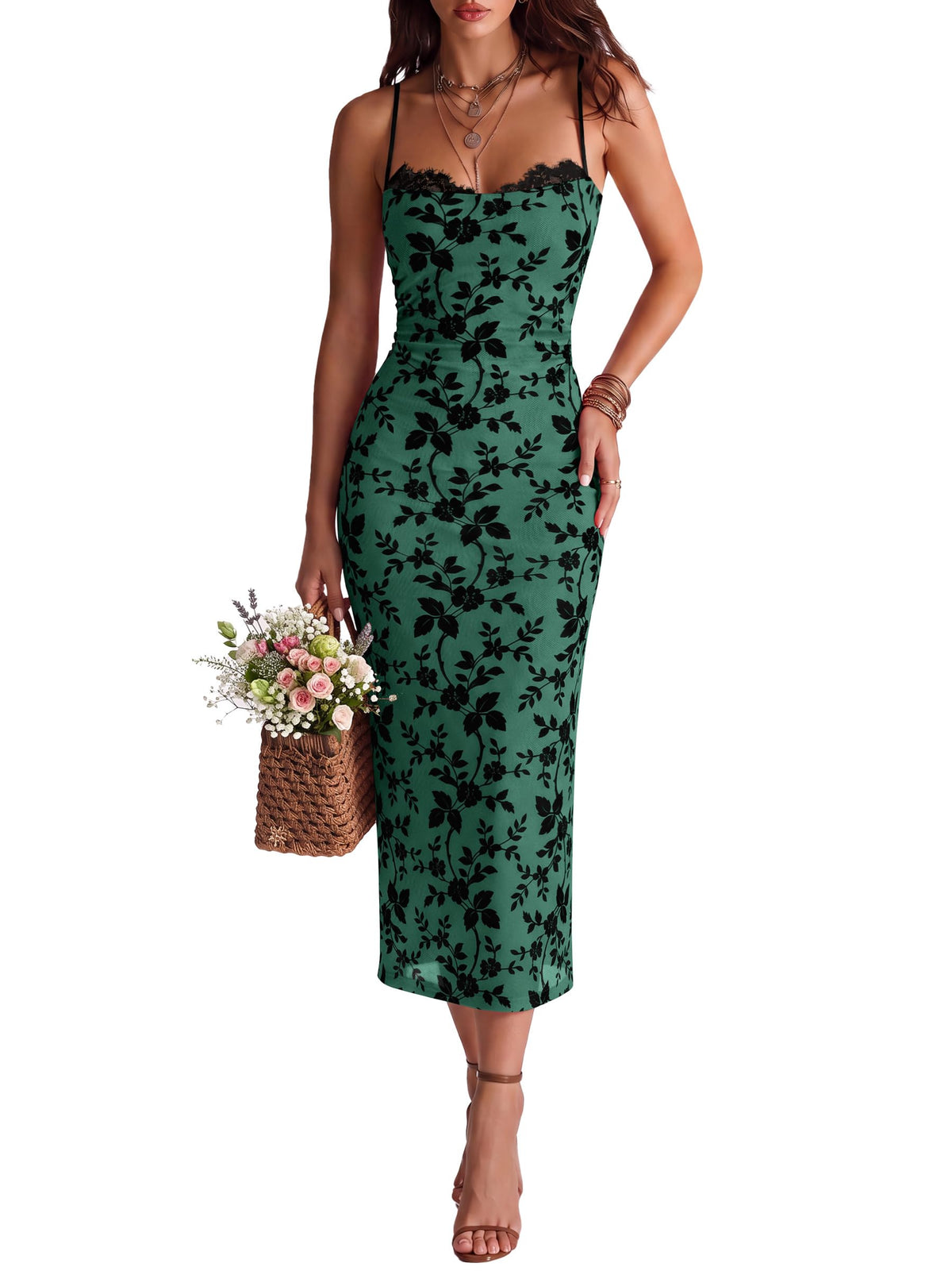 ANRABESS Women's Semi Formal Bodycon Floral Midi Dresses