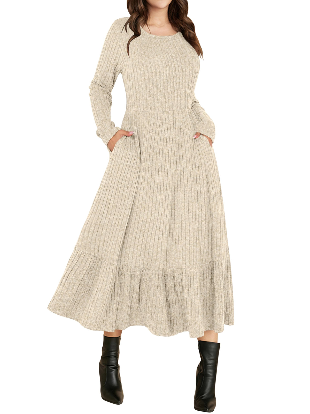 ANRABESS Womens Fall Long Sleeve Midi Dress