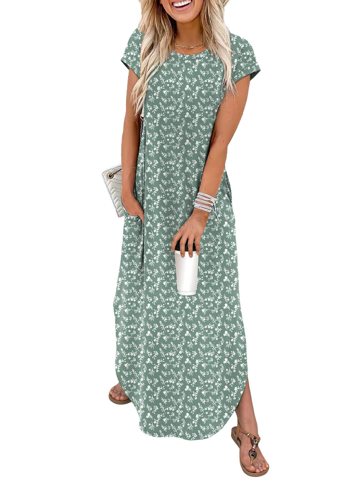 WIHOLL Summer Dresses Cap Sleeve Crewneck Maxi Long Casual Dress with Pockets Beach Vacation Sundresses 2026 Trendy