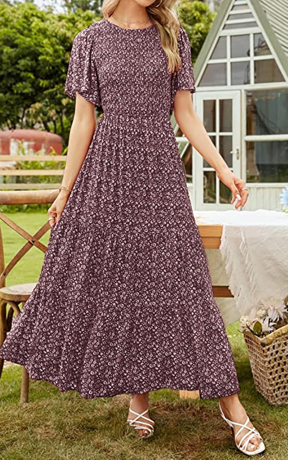 PRETTYGARDEN Women's 2026 Summer Casual Flutter Sleeve Floral Maxi Dress