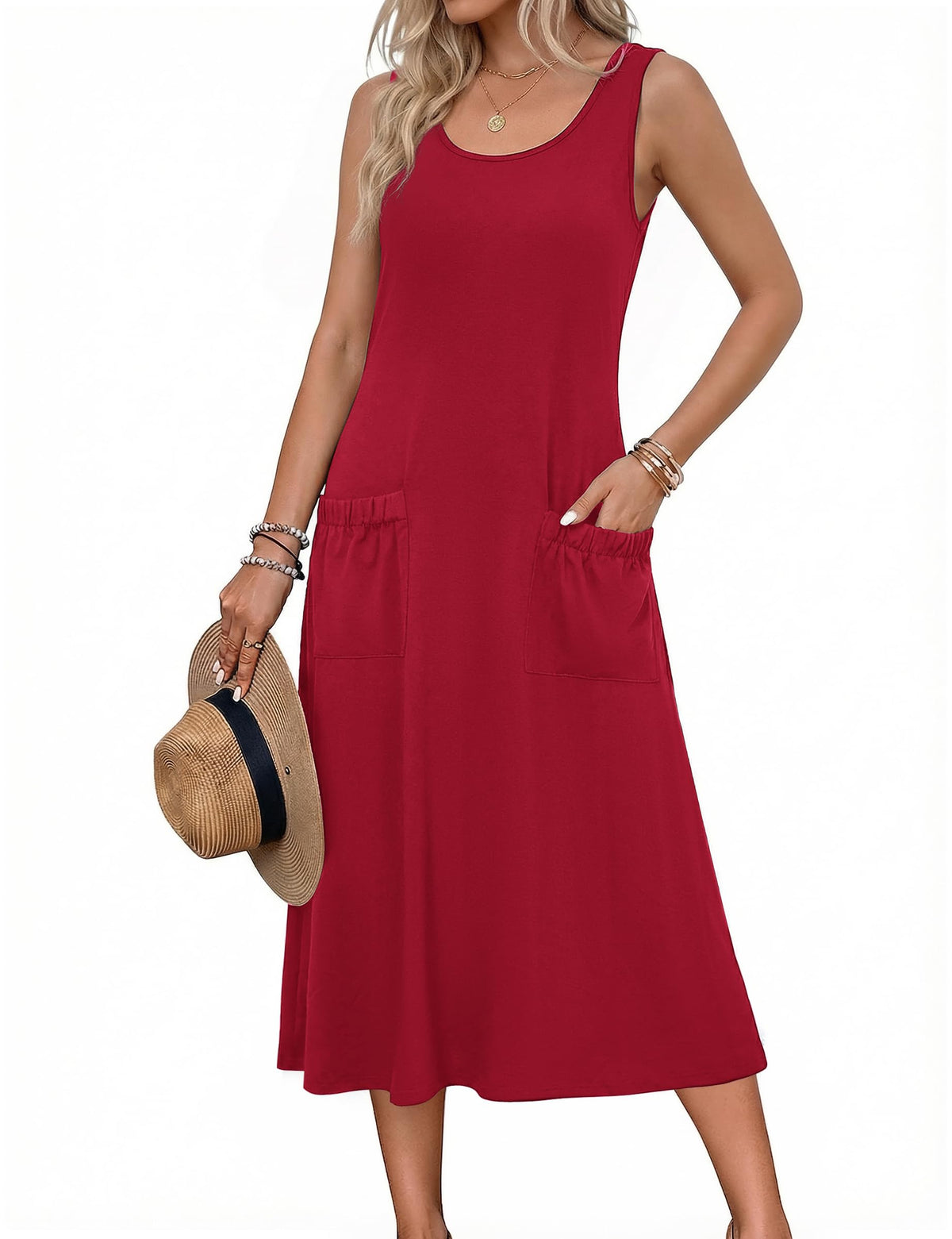 Zeagoo Womens Summer Midi Dresses 2026 Casual Sleeveless Tank Sundresses A Line Crewneck Beach Vacation Dress with Pockets