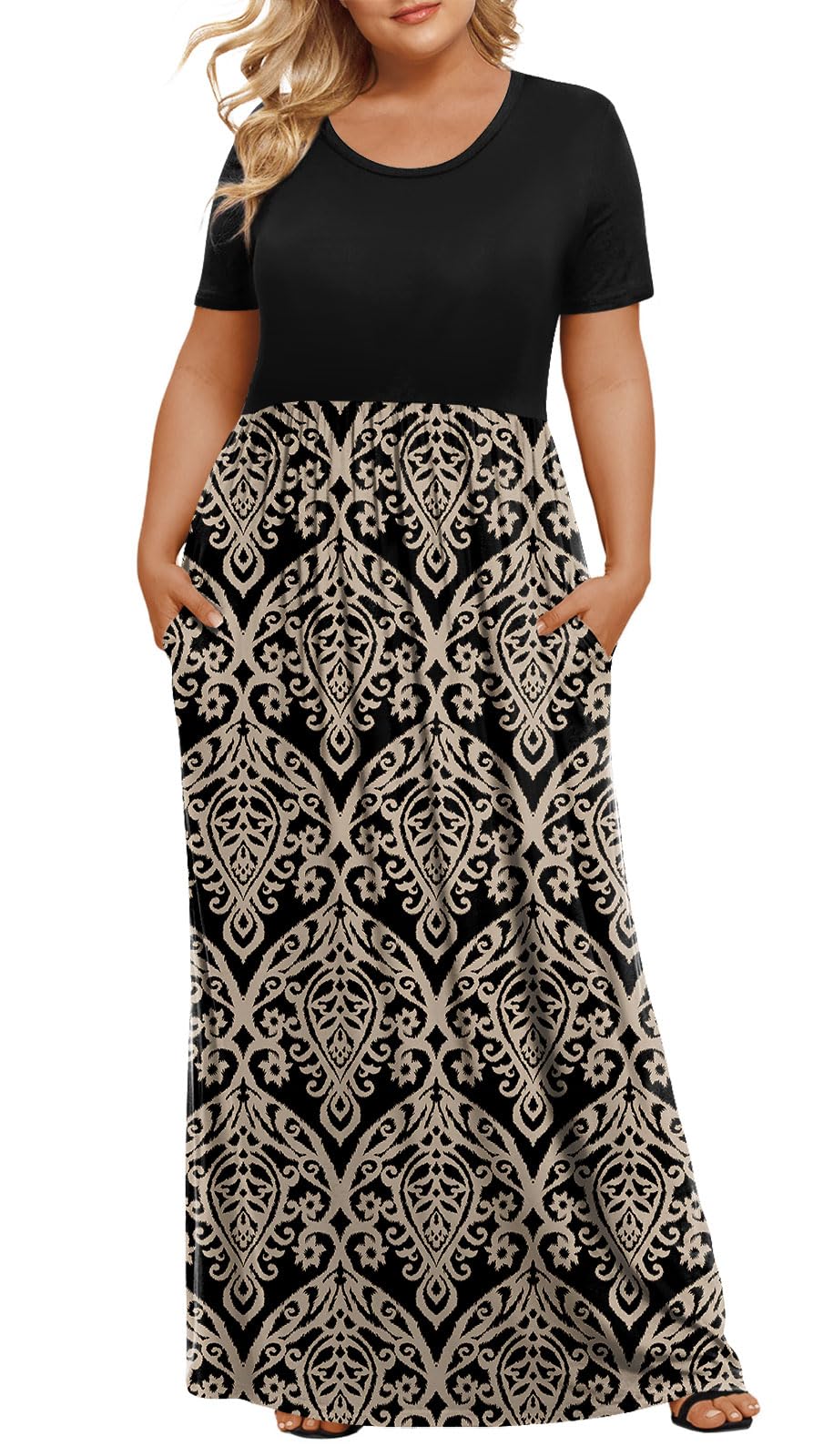 LONGYUAN Women's Plus Size Maxi Dresses Summer Short Sleeve Casual Long Dress 2026 XL-6XL