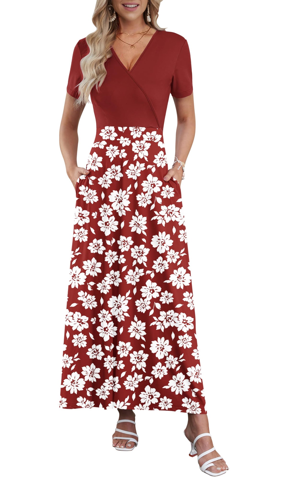 AUSELILY Maxi Dresses for Women Ankle Length Floral Beach Long Flowy Dress