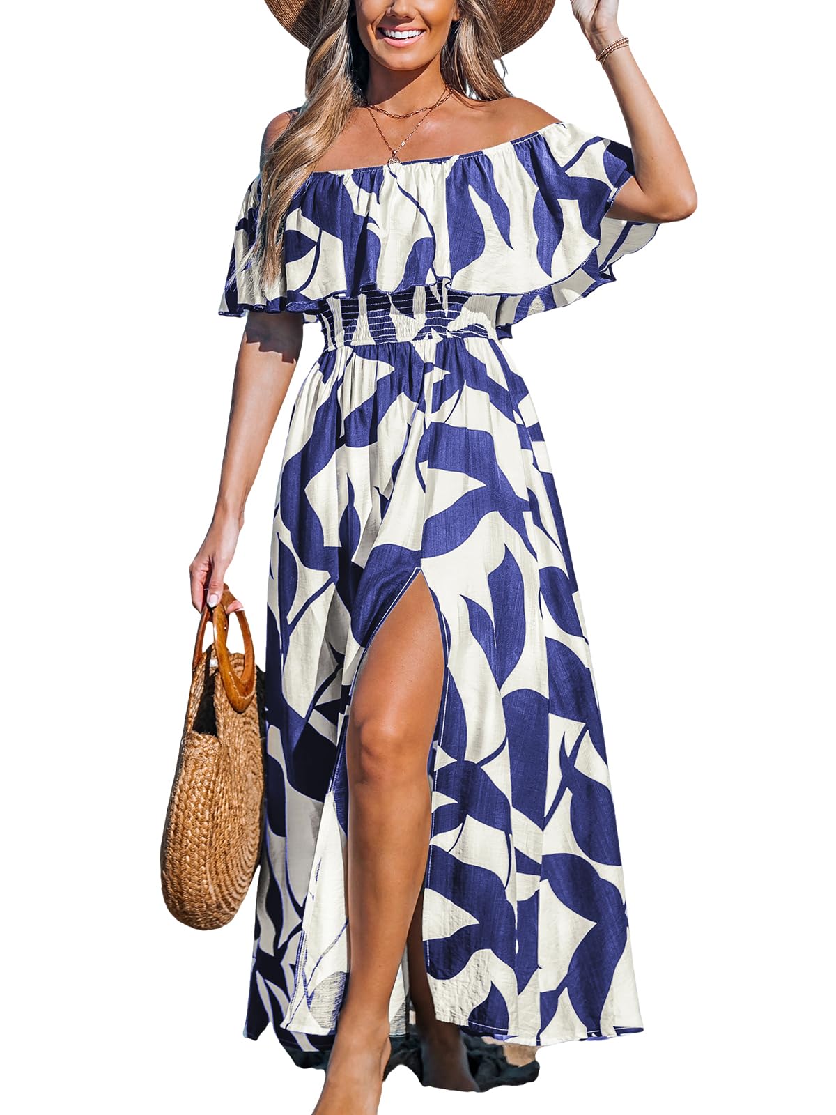 CUPSHE Womens Ruffle Floral Maxi Summer Dress Off Shoulder Beach Dress