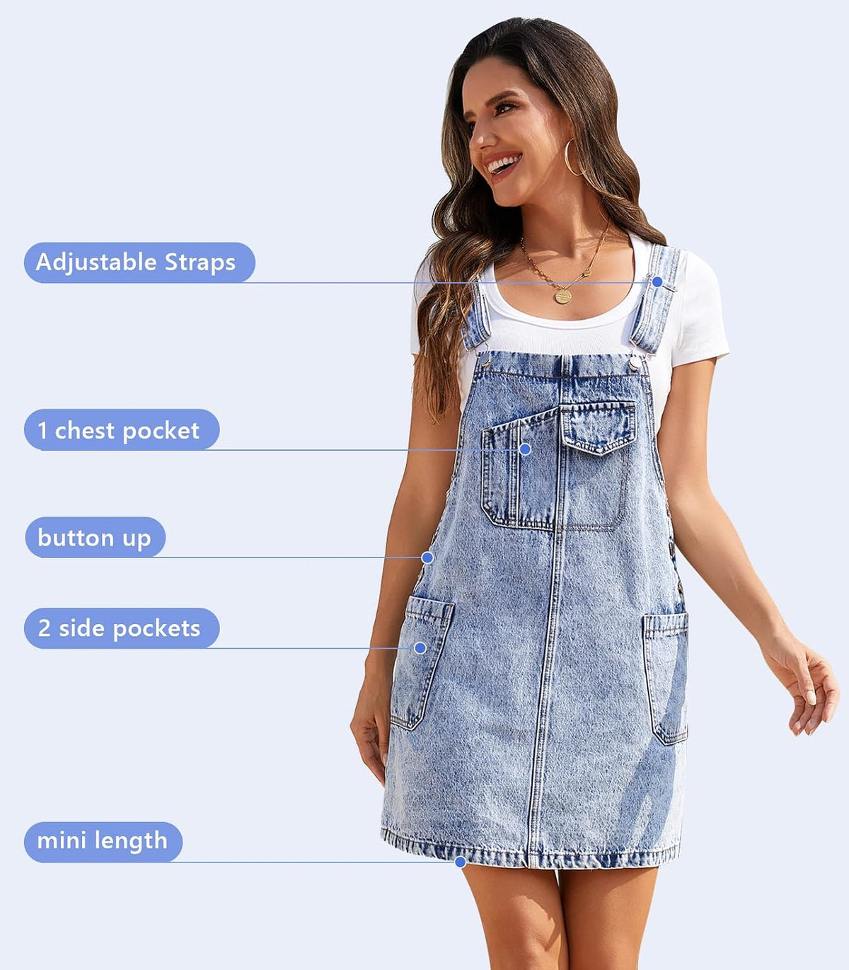 MISS MOLY Women's Denim Overall Dress Casual Loose Adjustable Straps Bib Overalls Jean Dress with Pockets