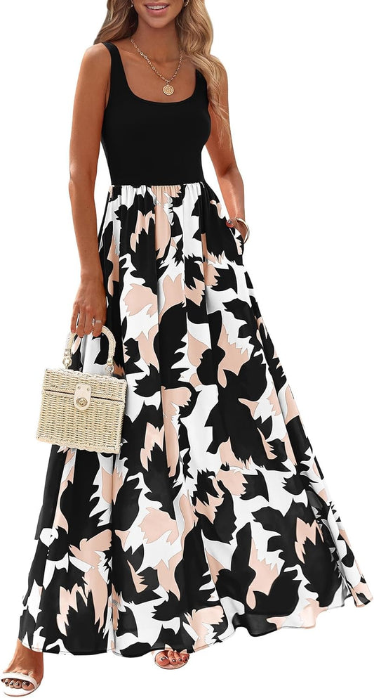 KIRUNDO Women's Summer Maxi Dress Boho Floral Long Sundress