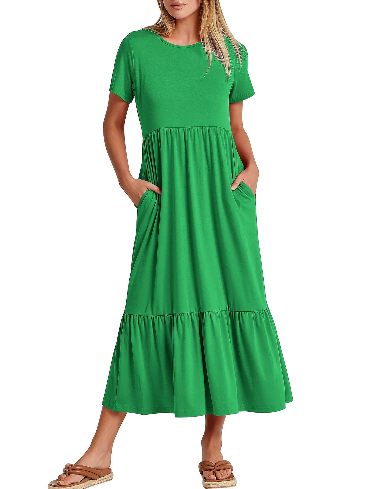 ANRABESS Womens 2026 Summer Casual Short Sleeve Maxi Dress with Pockets
