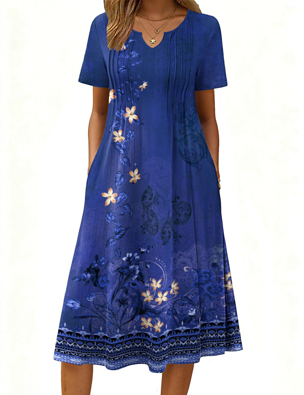 Zeagoo Summer Dresses for Women 2026 Casual Short Sleeve Aline Midi Dress with Pocket Flowy Pleated Tshirt Beach Sundress