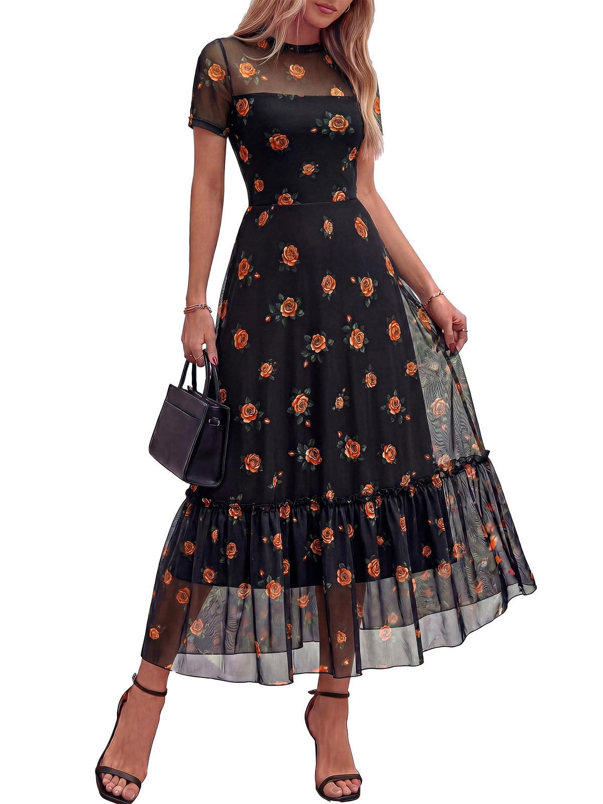 BTFBM Womens Mesh Ruffle Boho Cocktail Dresses