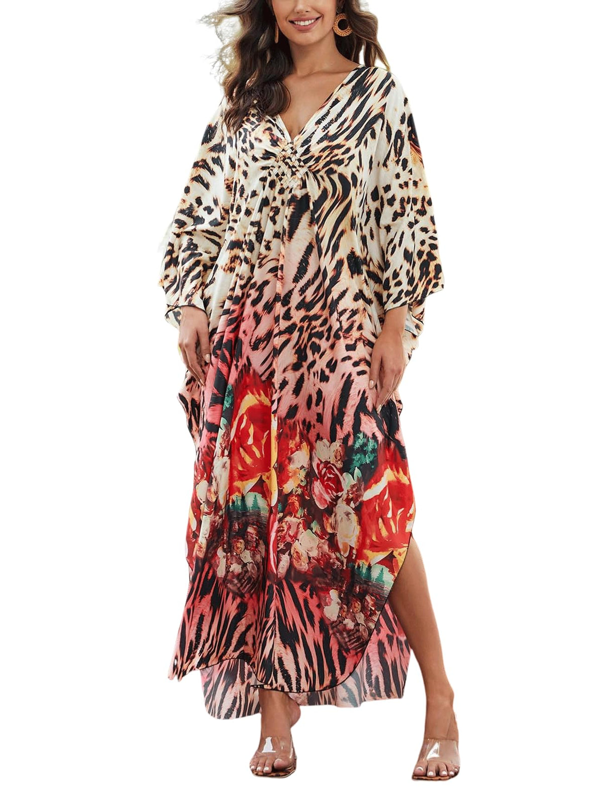 KECVOT Kaftan Dresses for Women Plus Size Batwing Sleeve Caftans Long Bathing Suit Cover Up Maxi Beach Dress Loungewear