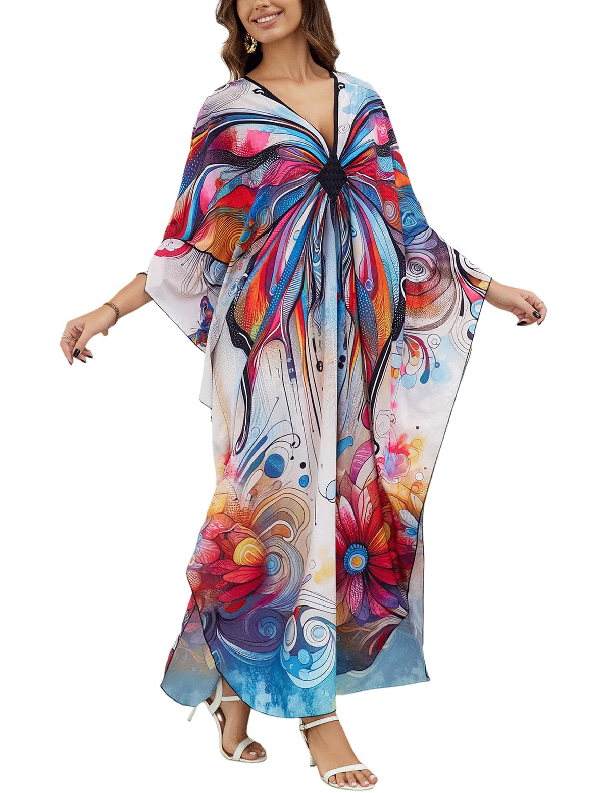 KECVOT Kaftan Dresses for Women Plus Size Batwing Sleeve Caftans Long Bathing Suit Cover Up Maxi Beach Dress Loungewear