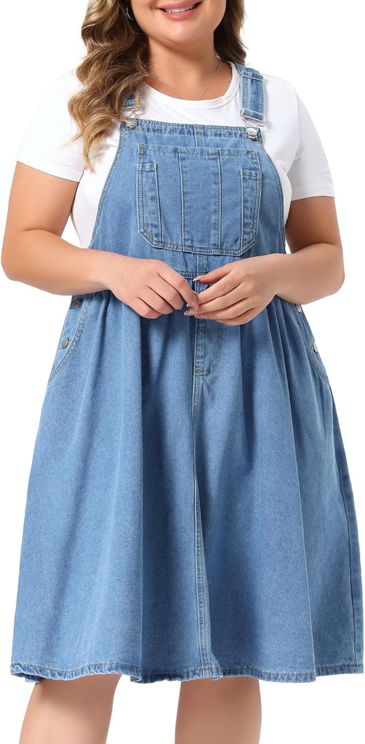 Agnes Orinda Plus Size Women's Denim Overalls Dress Casual Romper Sleeveless Adjustable Straps Jumper Jean Midi Dresses 2026