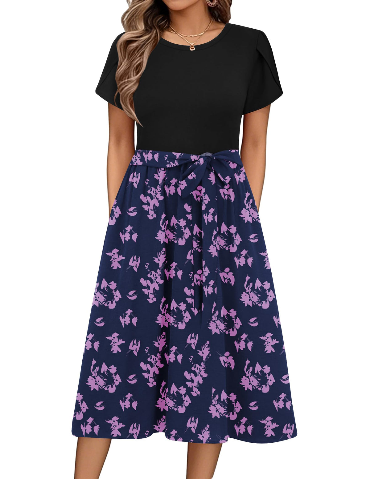 Zeagoo Womens Midi Dress Summer Short Sleeve Dress with Pockets 2025 Casual Floral T-Shirt Dress Flowy Beach Sundress
